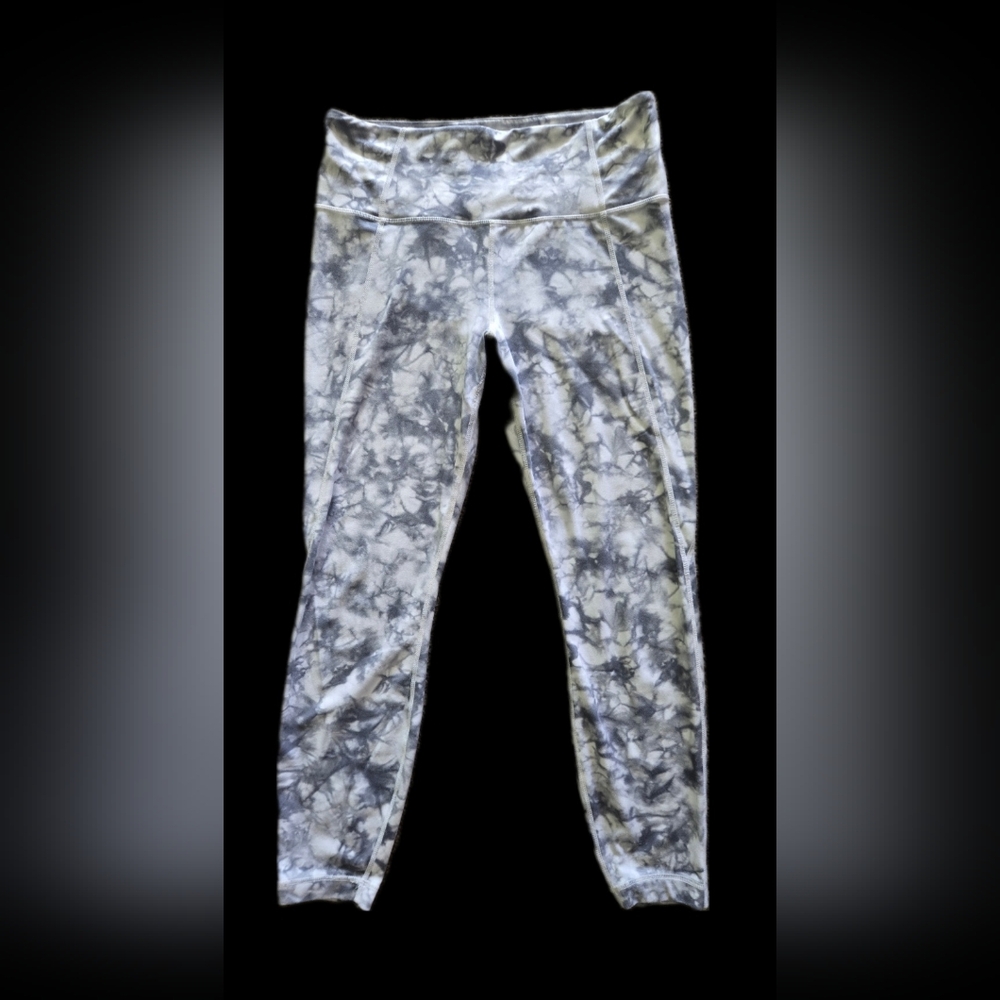 Athleta Tie Dye‎ Salutation Medium Tight Powervita Leggings Gray & White Bottoms
